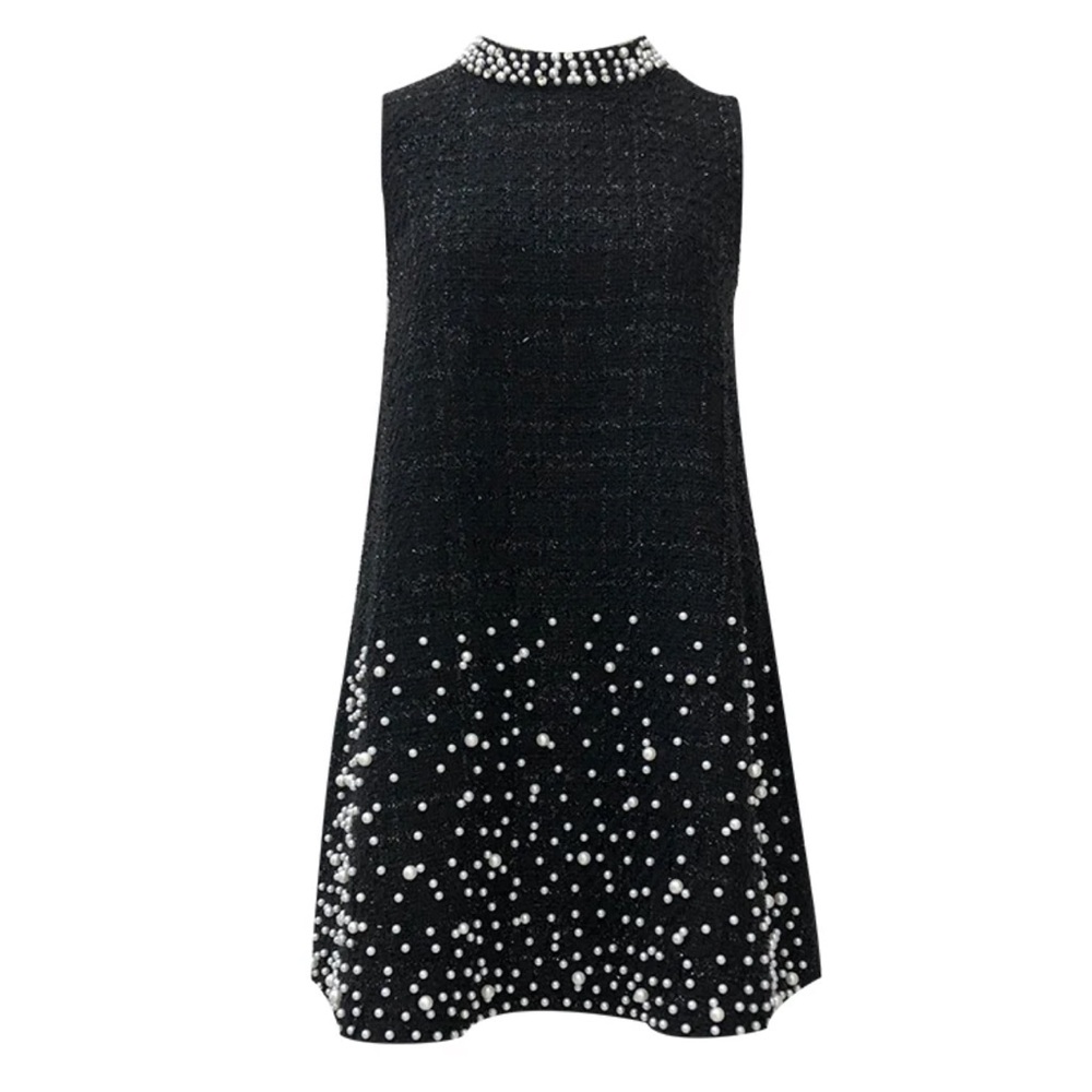 Tweed Pearl Embellished Shift Dress Small - Picture 6 of 16